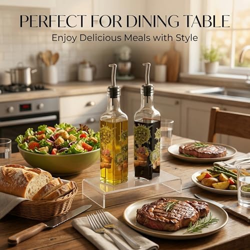 CEDAR HOME 9oz Olive Oil Bottle Set, Glass Dispenser with Steel Pourer