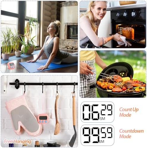 Weewooday 24 Pcs Digital Kitchen Timer Magnetic Timer Bulk On/Off Switch Minute Second Count up Countdown Loud Alarm for Exercise Cook Baking (Pink,Orange)