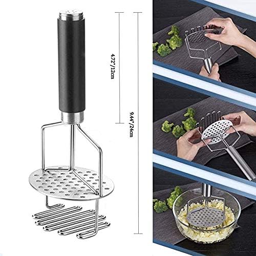 Potato Masher, Premium Heavy Dual-Press Stainless Steel Potato Ricer for Baby Food, Fruits, Vegetables, Baking, With Non Slip Handle