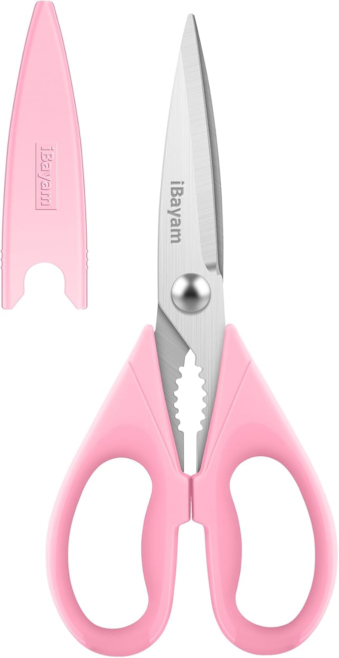 All Purpose 8.5" Cooking Scissors with Sheath, Pink Kitchen Gadgets for Women, Mom, Wife, Her