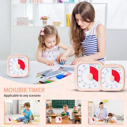 Visual Timer for Kids 60 Minute Countdown Timer Silent Operation for Classroom Study Office Kitchen Kids Timer Teaching (Pink)