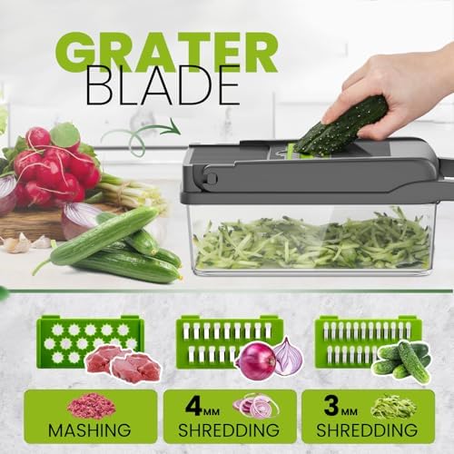 16 in 1 Manual Vegetable Cutter, Vegetable Chopper, Onion Chopper, Fruits Slicer, Potatoes Peeler, Green, YDCF-001