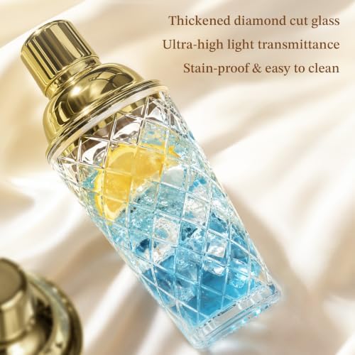 Kitessensu 14oz Glass Cocktail Shaker Set, Champagne Gold, Leak Proof