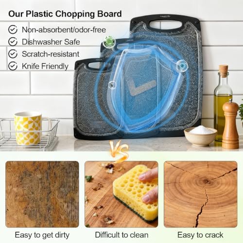 Viretang Extra Large Cutting Boards For Kitchen, 3 Pieces, Dishwasher Safe