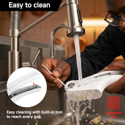 2-in-1 Garlic Press and Peeler Set - Manual Garlic Crusher Masher with Silicone Roller & Easy-to-Clean Design, Fastest Kitchen Tool for Peeling and Mashing Garlic Cloves