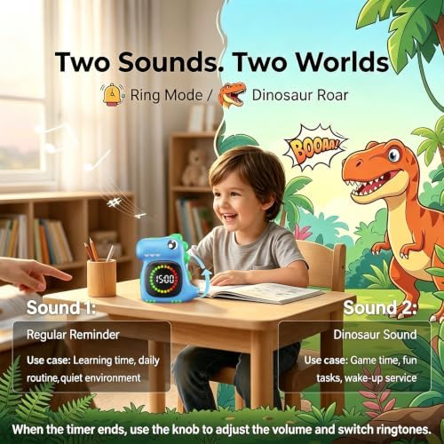 Visual Timer for Kids, Blue Dinosaur Digital Toddler Timer Visual Countdown