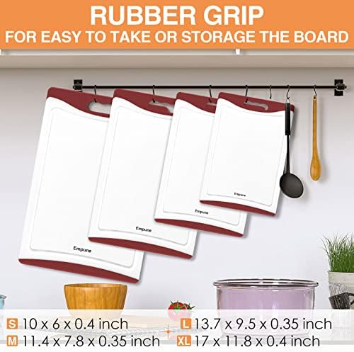 Empune BPA-Free Plastic Cutting Board for Kitchen with Juice Grooves, Extra Large Dishwasher Safe Cutting Boards Set of 4 with Handles, Thick Non-Slip Chopping Board for Meat, Fruit and Chicken, Red