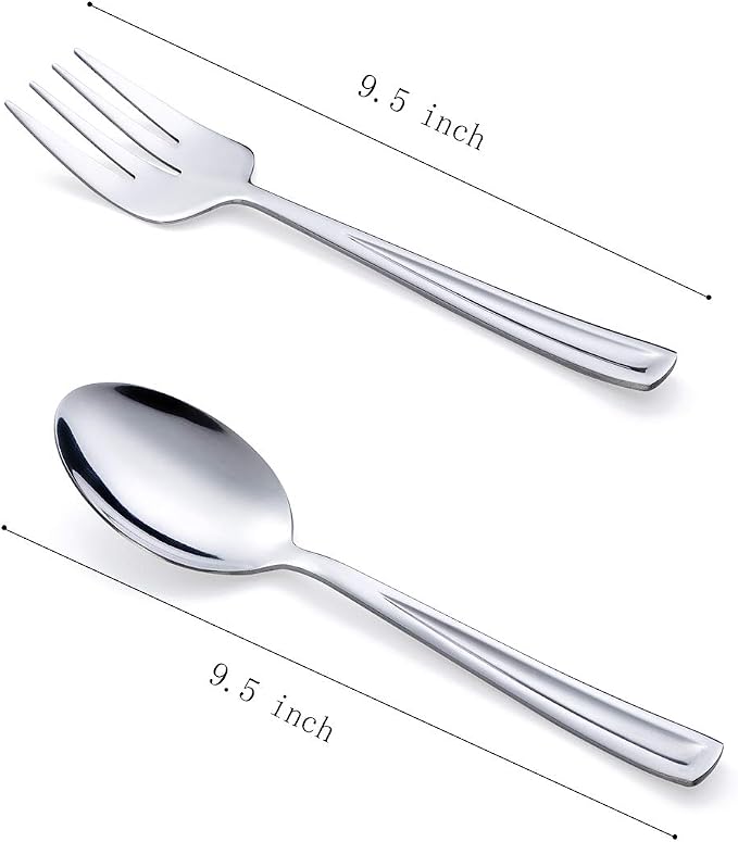 GoGeiLi Stainless Steel Serving Spoon and Serving Fork Set, Include 3 Large Serving Spoon and 3 Serving Fork, 9.5-inch Catering Serving Utensil Set, Dishwasher Safe