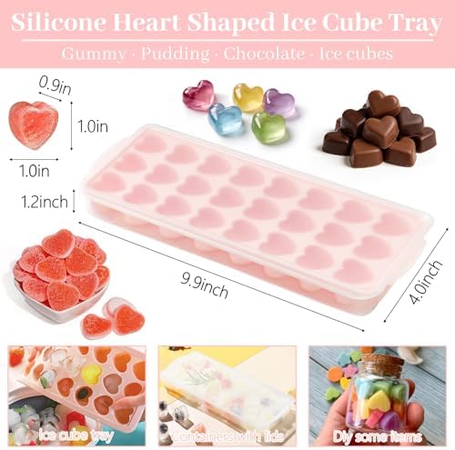 Heart Ice Cube Molds with Lid 2 Pcs Mini Heart Ice Cubes Tray for Whiskey