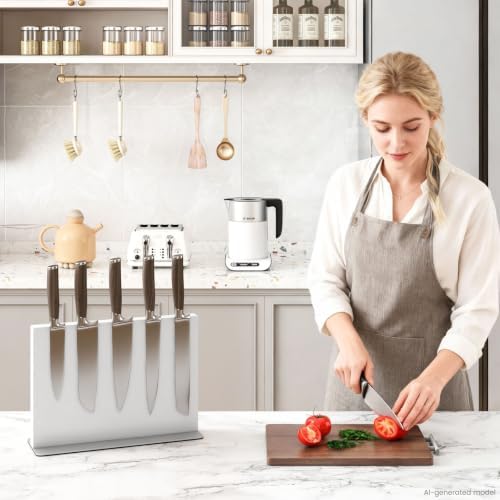 THMINS White Magnetic Knife Block Stainless Steel Magnetic Knife Holder