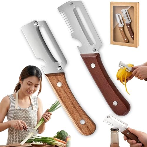 Julienne Peeler - Multi-Functional Vegetable Peeler, 2.5mm (0.1") Thickened 420 Stainless Steel with Glide-Path Zero-Pressure Cutting & Bottle Opener For Fruit Veggie Peeler (B)