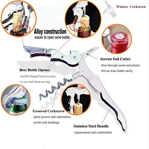 Professional Waiter Corkscrew Wine Openers Set(4PCS), Heavy Duty Stainless Steel Hinges Wine Key for Restaurant Waiters, Sommelier, Bartenders