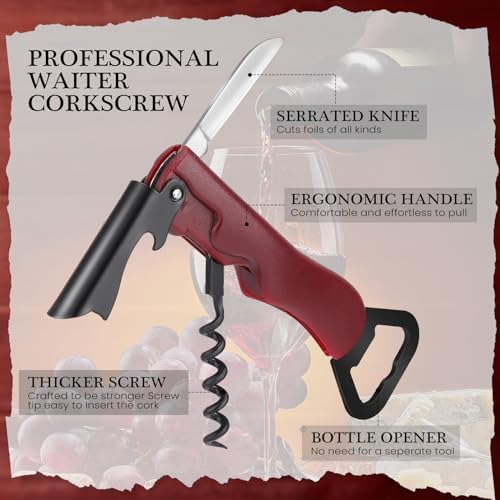 Hushee 24 Pcs Wine Opener 3 in 1 Corkscrew Bulk,Wine Red