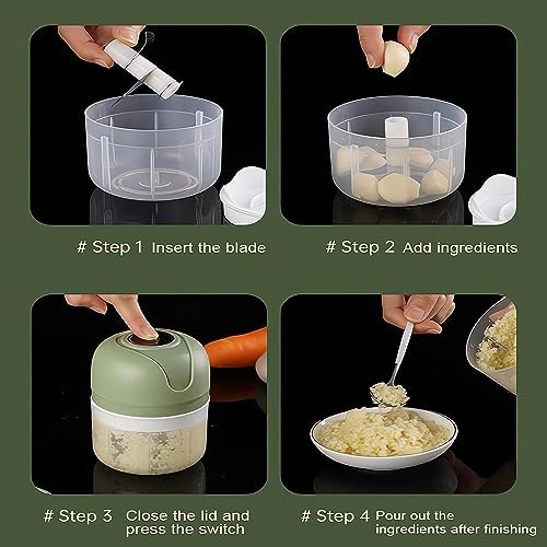 USB Rechargebale Electric Garlic Grinder, Wireless Mini Chopper for Kitchen, Portable Garlic Mincer Food Processor, for Chopping Garlic, Ginger, Chili, Onion, Etc Kitchen Tools (250ml/Green)