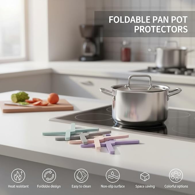 Foldable Silicone Trivets, 4 PCS Expandable Trivets for Dishes, Hot Pots and Pans Anti-Slip Heat Water Resistant Silicone Hot Pads/Pot Holders