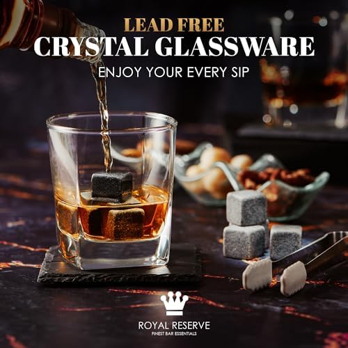 Whiskey Stones Gift Set for Men & Dad, Bourbon Glasses & Chilling Rocks