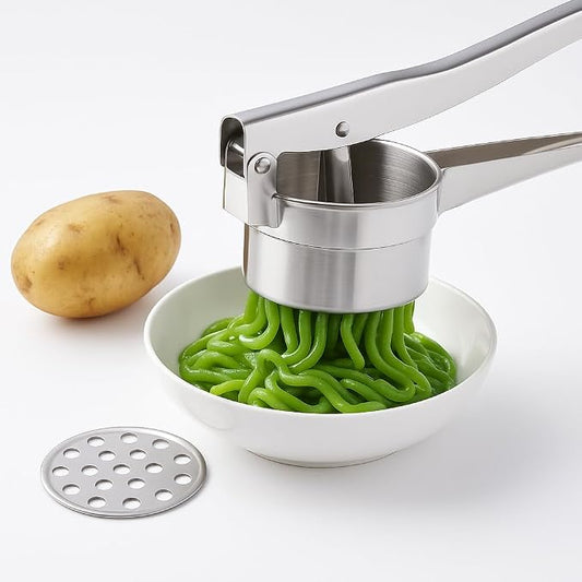 Stainless Steel Khuon Banh Lot Press – Multi-Purpose Potato Ricer, Cendol Maker, Spaetzle Press – Heavy-Duty Manual Food Strainer with 3 Interchangeable Discs for Rice, Vegetables, and Dough