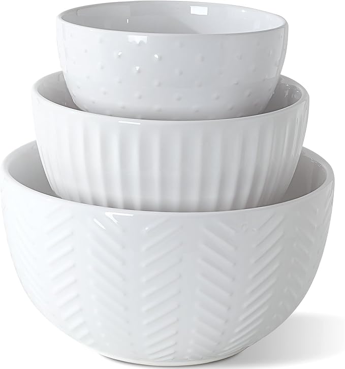 HAPPY KIT Ceramic Mixing Bowls Set, 5/3/1.5qt Set of 3 | For Kitchen, Large 5/3/1.5 Quart, Prep Serving Bowl for Baking and Mixing Salad, Oven, Microwave and Dishwasher Safe
