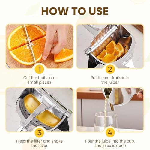 Aluminum Alloy Fresh Fruit Juice Extractor,Hand Juicer Squeezer Lemon Juicer Manual Hand Press with Ergonomic Grip, Easy to Clean for Orange Citrus Pomegranate Lime Grapefruit Home Kitchen (Silver)