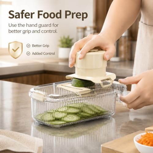 Mandoline Slicer, Vegetable Cutter, Container, Glove & Guard, 5-Blade