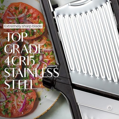 Adjustable Mandoline Slicer for Kitchen, Potato Cutter, Vegetable Chopper, Mandolin, Cucumber Slicer- INCLUDING one Pair Cut-Resistant Gloves and Waffle Fry Cutter