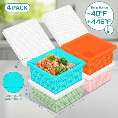Silicone Freezer Molds for Soup Cube - 2-Cup Freezer Storage Container Tray with Lid,4 Pack Stackable Ice Cube Trays for Portion Control,Food Storage Meal Prep,Oven & Dishwasher Safe