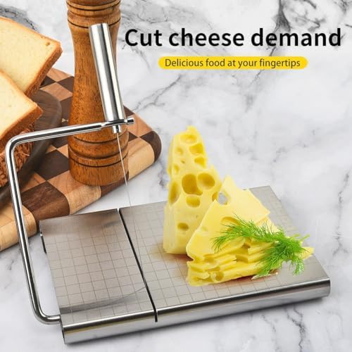 Stainless Steel Multipurpose Cheese Slicer with 5 Replaceable Cutting Line, 304 Stainless Steel Board with Measuring Grids, Easy to Clean Dishwhaser Safe Cheese Slicer, Kitchen Helper for Women
