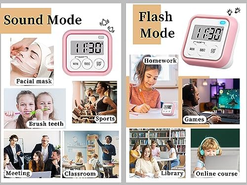 Timer, Kitchen Timers for Cooking Classroom Timer for Kids Teachers Magnetic Digital Timers 4 Pack, Pink