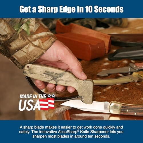 AccuSharp Knife Sharpener, Ergonomic Comfortable Handle, Compact & Easy to Use, Restore and Hone Straight & Serrated Knives, Camo