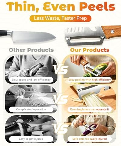Shredder - 3-in-1 Multifunctional Vegetable Peeler with Bottle Opener & Julienne Shredder, Wide Stainless Steel Blade and Non-slip Wooden Handle, Peeler Knife for Fruits, Vegetables (2pcs)