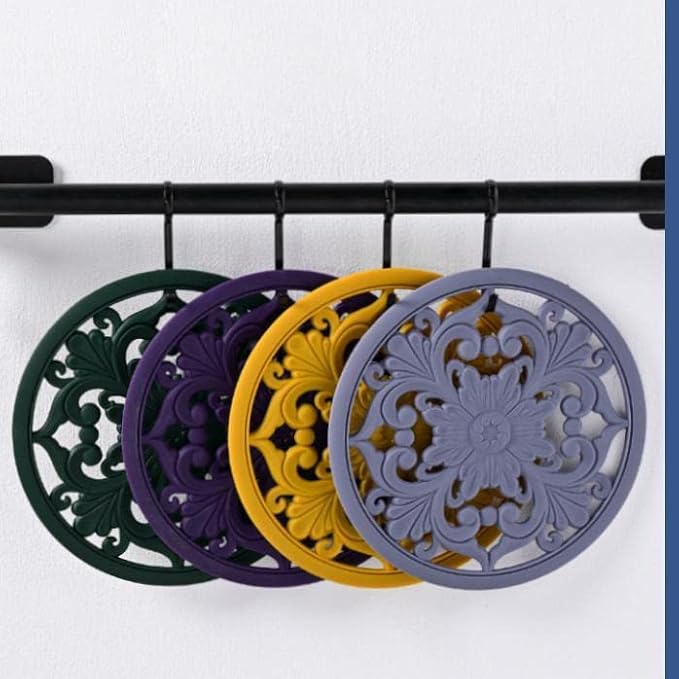 Silicone Trivets for Hot Pots and Pans, Non Stick Hot Pad Pot Holders for Kitchen, Multi-use Heat Resistant Mat for Table and Countertop, Round Silicone Trivet Mat for Dish Set of 3 Purple