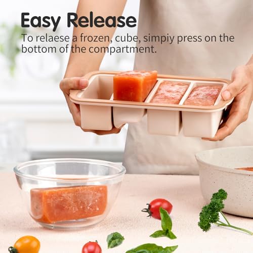 Aichoof 1 Cup Extra Large Silicone Ice Cube Freezing Trays with Silicone lid for soup saver, Freezer Container for broth,sauce, butter -makes 1cup ice Cube(2 PACK) (Rose, 2 PACK)