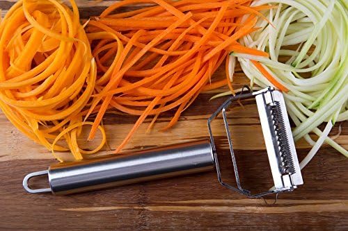 Julienne Vegetable Peeler - Extra Sharp Stainless Steel Blades and Bonus Cleaning Brush - By Kitchen Winners