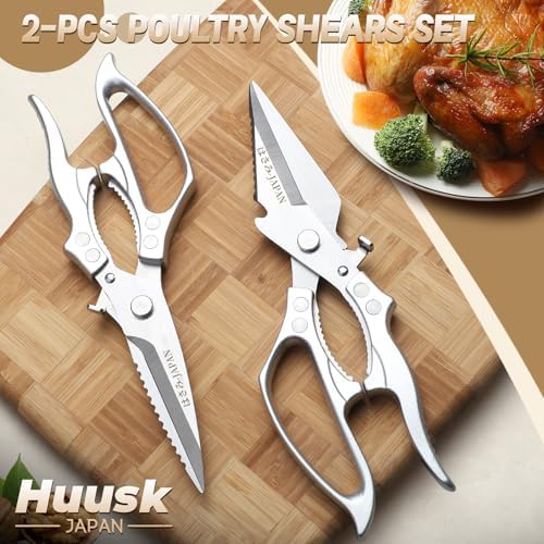 HUUSK Kitchen Scissors All Purpose, Multifunction Kitchen Shears 2 Pack