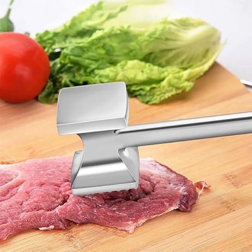 Meat Tenderizer, Stainless Steel Meat Tenderiser Hammer, Dual-Sided Heavy Duty, for Steak, Chicken, Pork, Fish 10.6 x 2.4 x 1.8in Silver