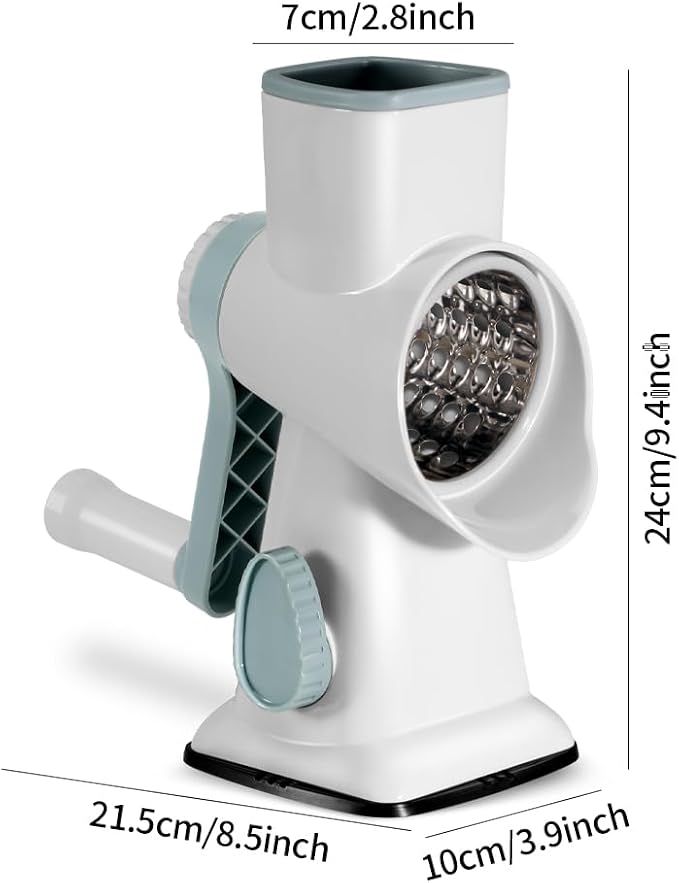 Cheese Grater Hand Crank Rotary Vegetables Shredder with Handle | 3-in-1 Graters, Interchangeable Blades, Non-slip Base, Multifunctional Slicer