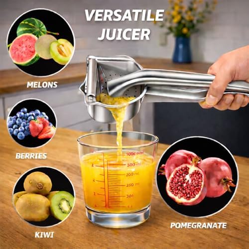 Large Lemon Squeezer Stainless Steel - Easy Squeeze Heavy Duty Lemon Juicer Hand Press - Ergonomic Citrus Squeezer & Fruit Juicer for Small Oranges, Lemons, & Limes - Easy to use and clean