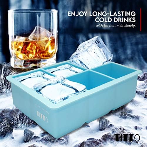Titto Ice Cube Trays (Set of 2), Silicone Sphere Whiskey Ice Ball Maker with Lids & Large Square Ice Cube Molds for Cocktails & Bourbon - Reusable & BPA Free
