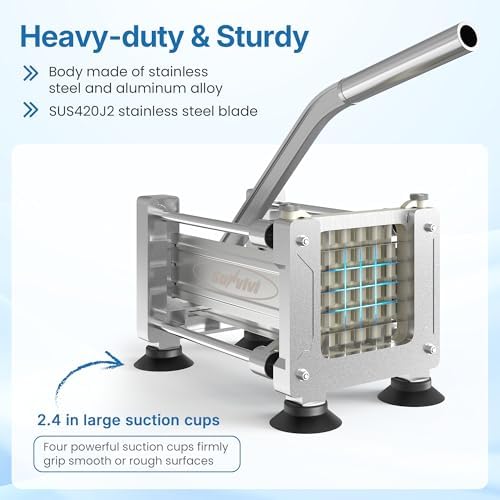 Commercial French Fry Cutter with 1/2 Inch & 3/8 Inch Blade, Heavy Duty Potato Slicer, Potatoes Cutter for Potatoes, Carrots, Cucumber, Onion, Yam, Stainless Steel