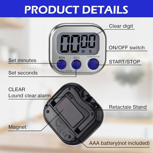 Leumoi 24 Pack Multi-Function Digital Timers with Magnetic Back, Large LCD Display, Loud Alarm, Count up & Countdown, Memory Function for Cooking, Classroom, Study, Exercise & Work(Sliver and Blue)