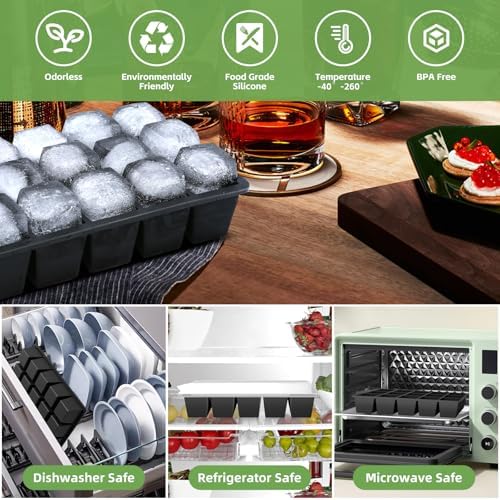 FANYITY Silicone Ice Cube Tray with Lid, Black, Pack of 4 Ice Cube Moulds, Silicone Mould, BPA-Free, Stackable Ice Cube Tray, Ice Cube Trays for Baby Porridge, Cocktail, Whiskey, Coffee