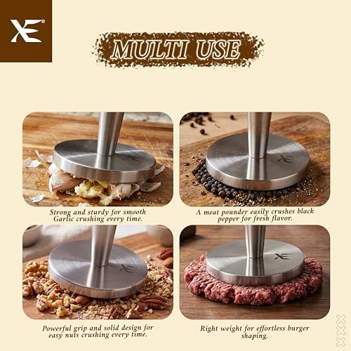 XE Meat Pounder Tenderizer - Stainless Steel 1.28 lb. Round Chicken Flattener - Easy Grip Meat Tenderizer, Hammer, Flattener, Smasher, Masher, Mallet Kitchen Tool for Cooking