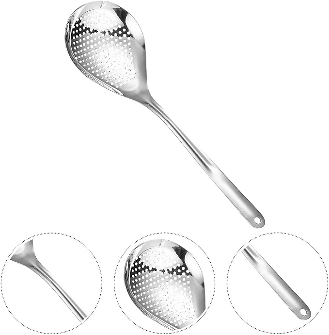 Hemoton Stainless Steel Skimmer Slotted Spoon for Frying and Hot Pot Cooking 13.93 Inch Large Strainer Ladle for Oil Draining and Food Scooping