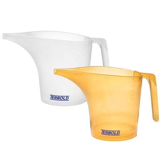 Funnel Pitcher with Spout 2pc Set | 1 Liter Plastic Measuring Pitchers for Cake, Pancake Dispenser, Soap Pouring or Oil Automotive use