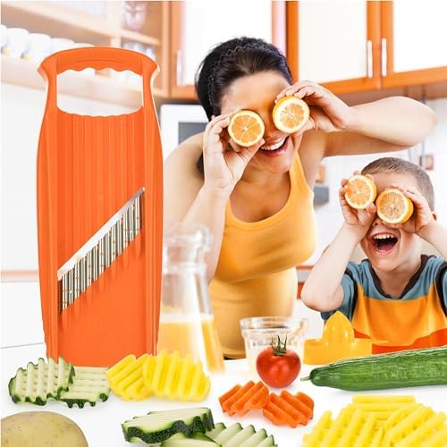Börner by Reston Lloyd Wave-Waffle XXL Power Line • Crinkle Cut/Spirelli Vegetable Slicer • Slicer for Wave Waffle Cut Vegetables • Wavy French Fries • Made in Germany, Orange