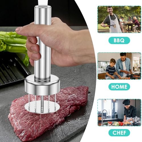 UKQRRTC Stainless Steel Meat Tenderizer Mallet 22 Needles Handheld Meat Tenderizer Tool Meat Tenderizer Press Efficient Meat Hammer Mallet for Steak Chicken Fish Pork 2.2×2.2×7.5in, Standard, Silver