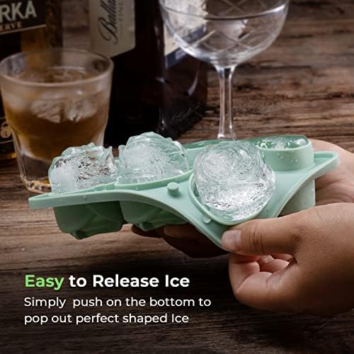 3 Rose & 3 Heart Shaped Ice Cube Tray, MEETRUE Silicone Ice Cube Tray with Clear Funnel-type Lid Novelty Rose Ice Cube Mold Ice Ball Maker Mold Ice Tray for Cocktails Whiskey Chilled Drinks,Green
