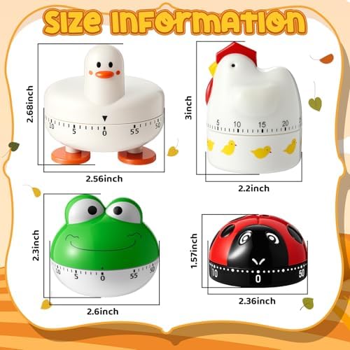 Amylove 4 Pcs Cute Mechanical Kitchen Timer Farm Animals 60 Minutes