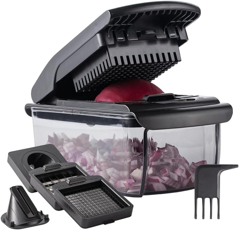 Cook with Color Vegetable Chopper - Multifunctional 11 in 1 Vegetable Chopper with Container - Food Chopper to Dice, Chop, Slice, Julienne and Spiralize, Black