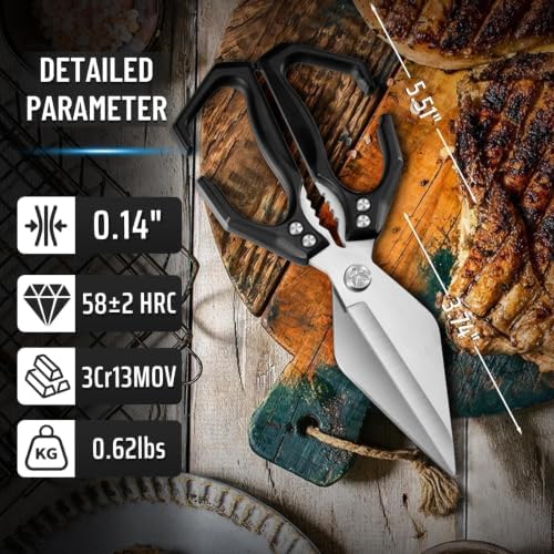 Dream Reach Heavy Duty Poultry Shears for Food with Black Ergonomic Handle